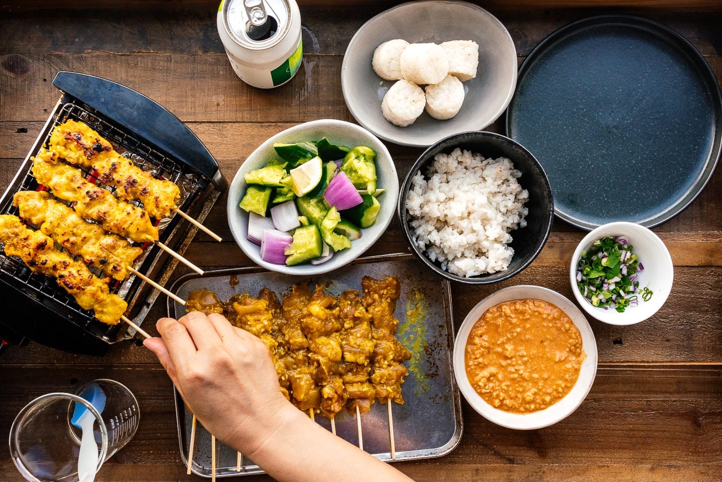 grilling chicken satay | www.iamafoodblog.com