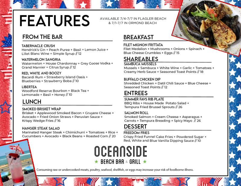 Oceanside July 4th Menu