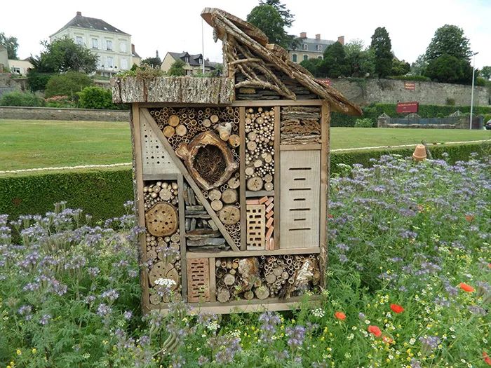 Bee hotel in flowers